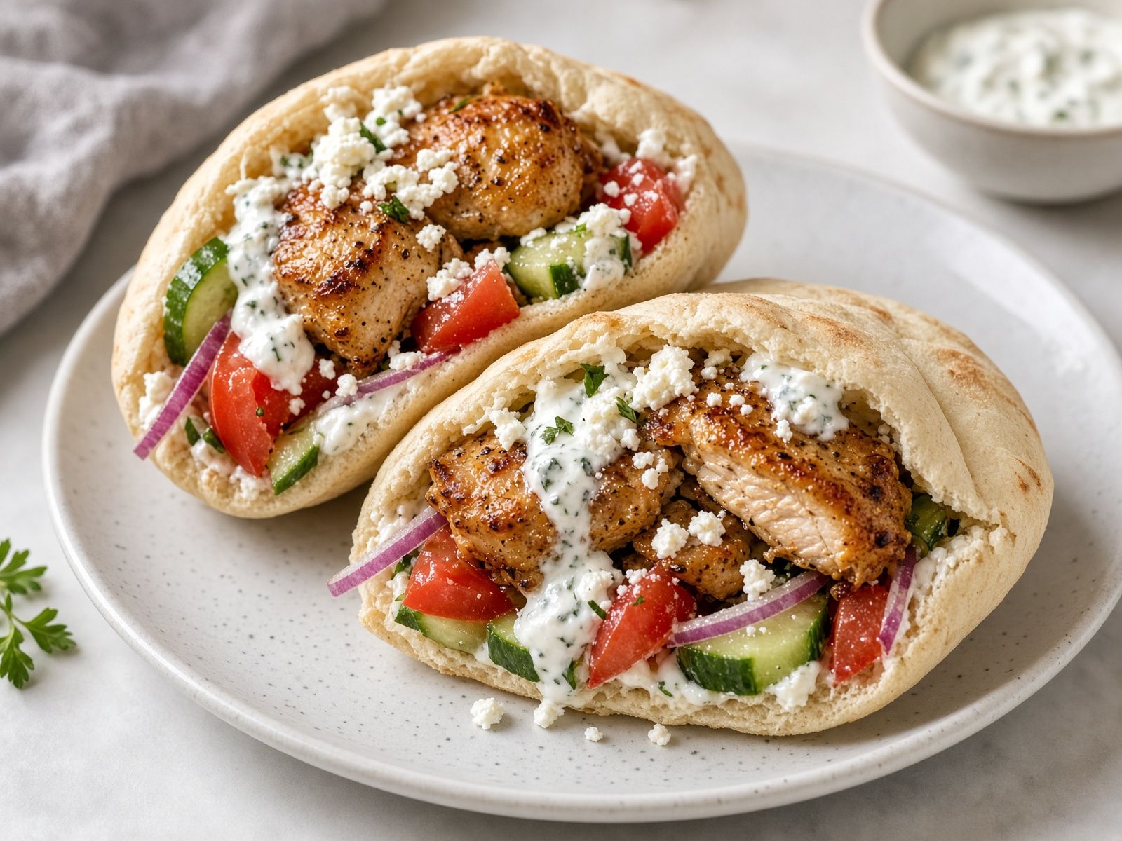Greek chicken pitas