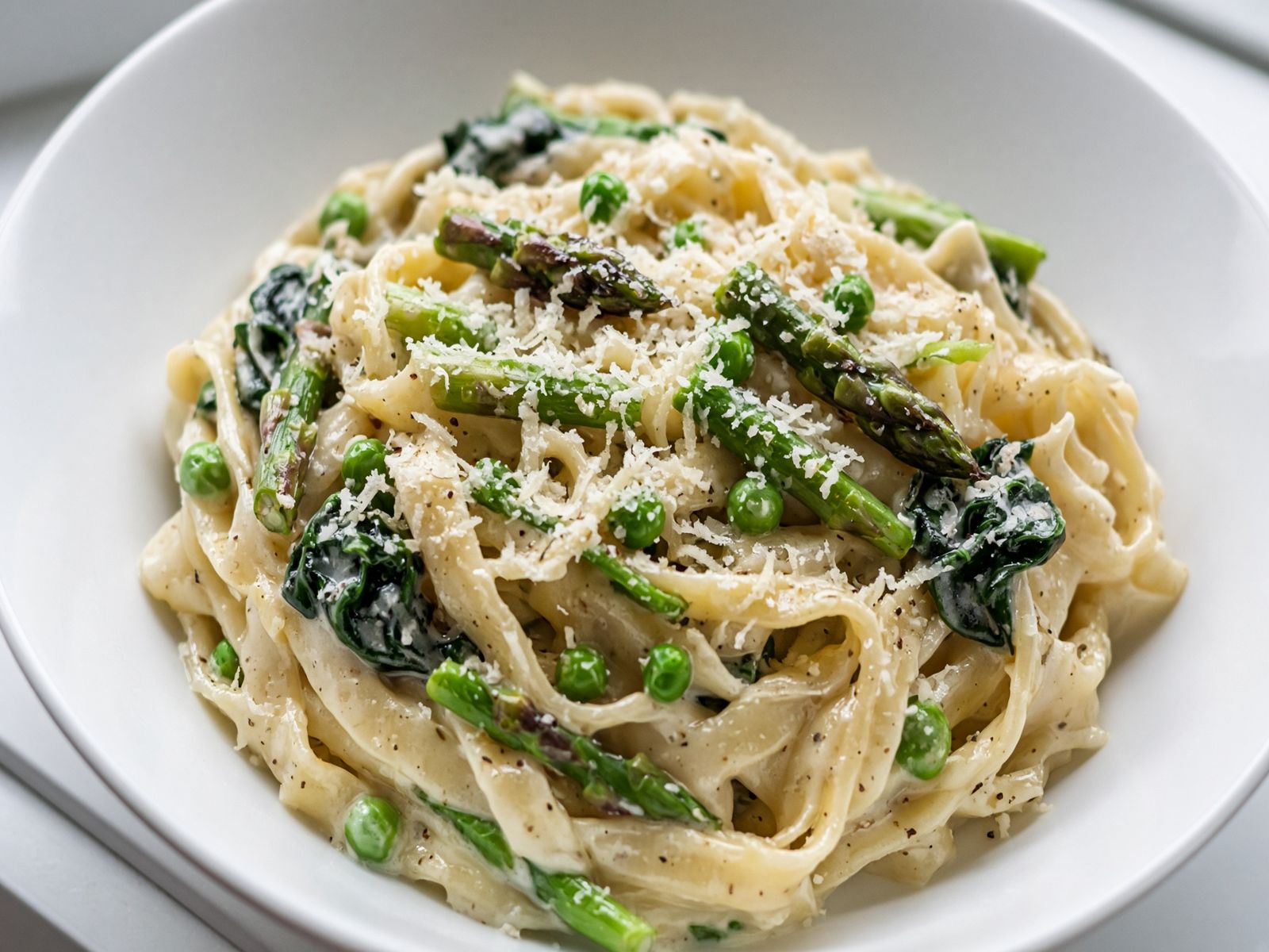 Spring vegetable fettuccine Alfredo